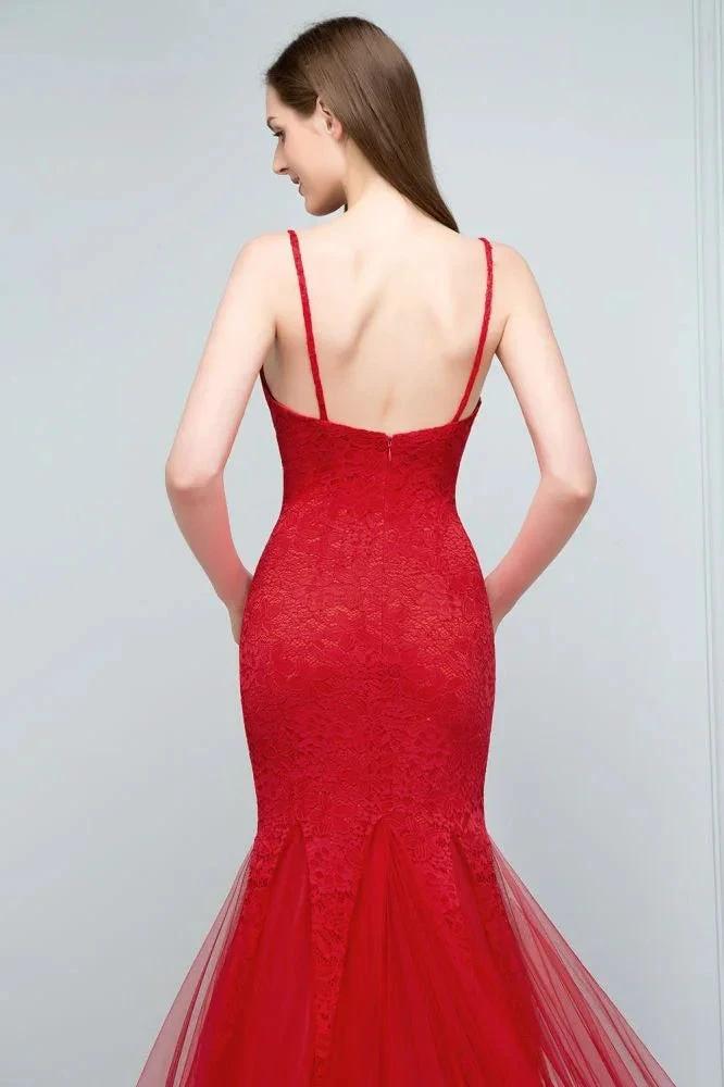 Floor Length Mermaid Illusion Neckline Sleeveless Tulle Lace Prom Dresses by misshow.com