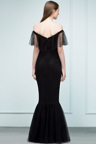 Floor Length Off-shoulder Mermaid Lace Tulle Prom Dresses