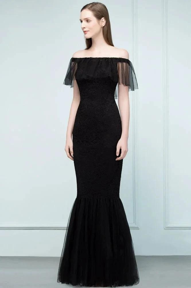 Floor Length Off-shoulder Mermaid Lace Tulle Prom Dresses by misshow.com