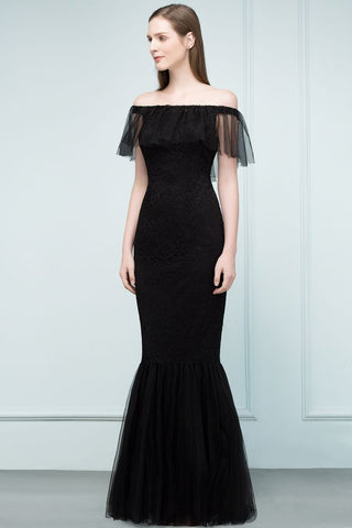 Floor Length Off-shoulder Mermaid Lace Tulle Prom Dresses