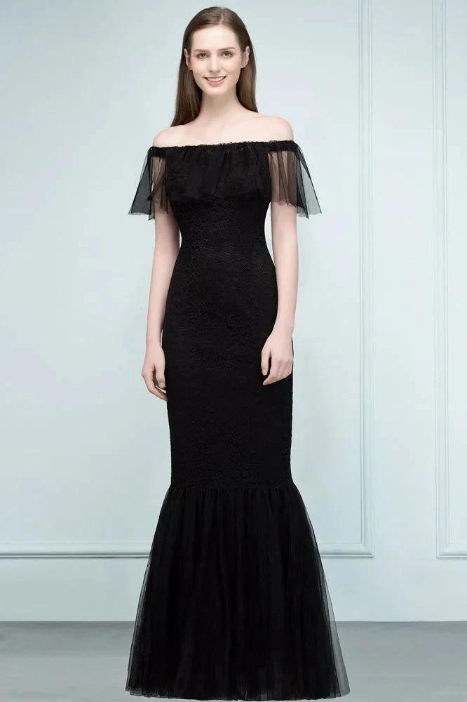 Floor Length Off-shoulder Mermaid Lace Tulle Prom Dresses by misshow.com