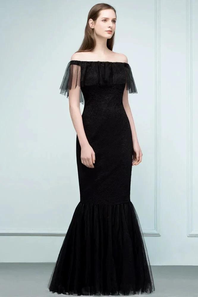 Floor Length Off-shoulder Mermaid Lace Tulle Prom Dresses by misshow.com