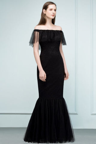 Floor Length Off-shoulder Mermaid Lace Tulle Prom Dresses