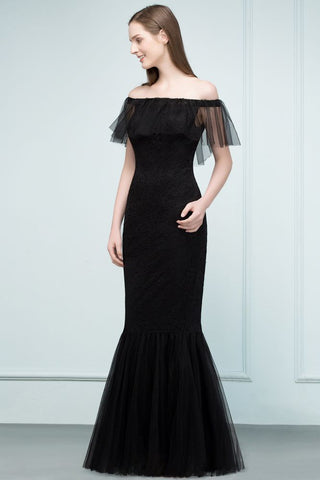 Floor Length Off-shoulder Mermaid Lace Tulle Prom Dresses