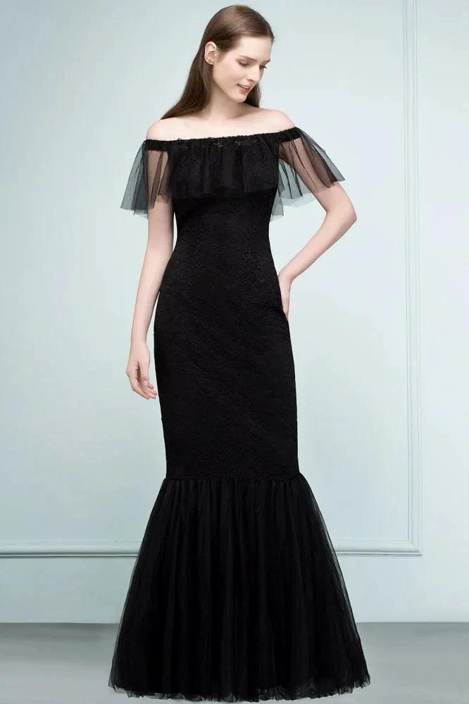 Floor Length Off-shoulder Mermaid Lace Tulle Prom Dresses by misshow.com