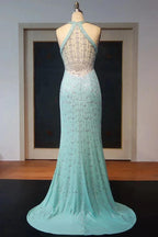 Floor Length Sheath Halter Sequined Back Prom Dresses by misshow.com