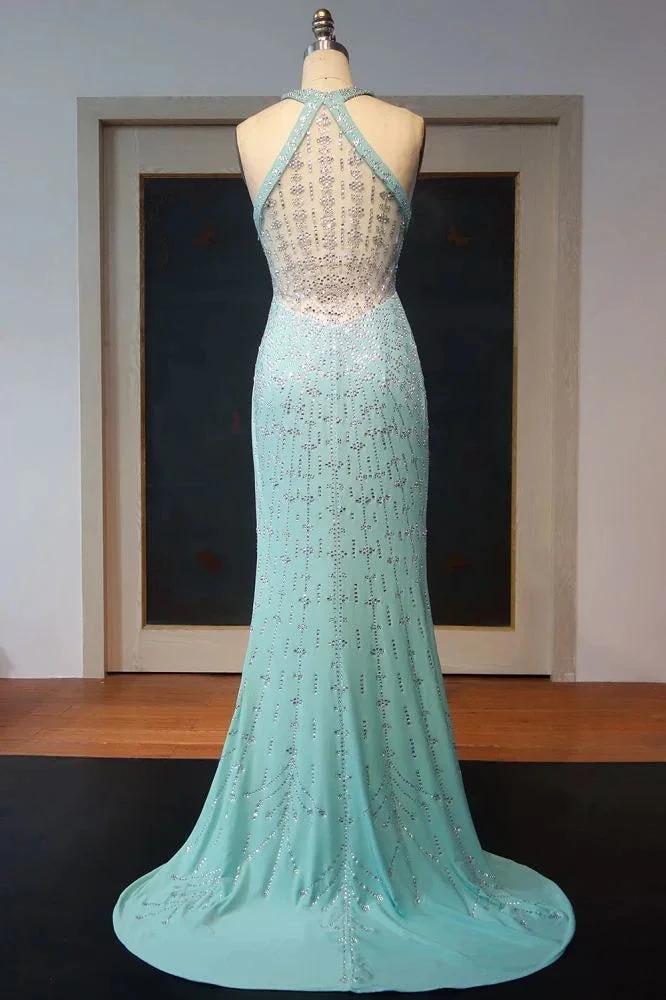 Floor Length Sheath Halter Sequined Back Prom Dresses by misshow.com