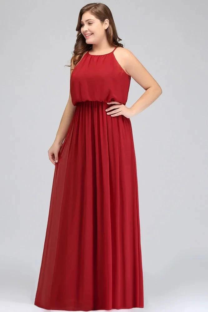 Floor Length Sleeveless A-Line Straps Plus size Evening Dresses with Ruffles by misshow.com