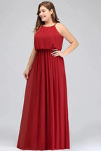 Floor Length Sleeveless A-Line Straps Plus size Evening Dresses with Ruffles by misshow.com