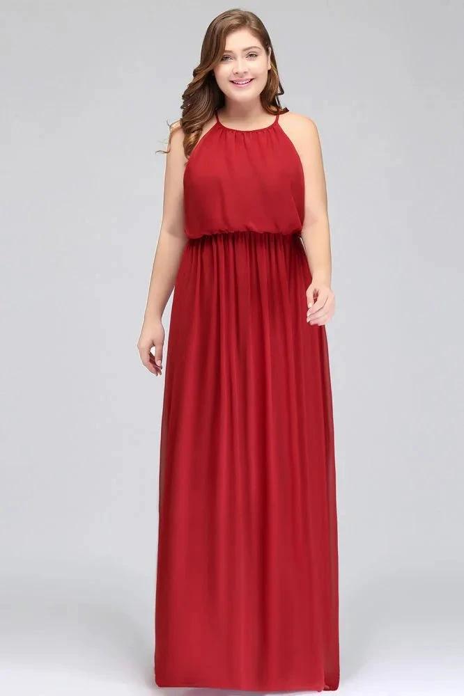 Floor Length Sleeveless A-Line Straps Plus size Evening Dresses with Ruffles by misshow.com