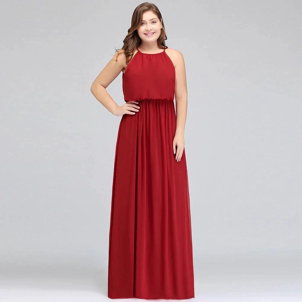 Floor Length Sleeveless A-Line Straps Plus size Evening Dresses with Ruffles by misshow.com