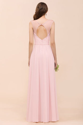 Vestido de dama de honor con encaje floral, color rosa, corte A, para fiesta de boda