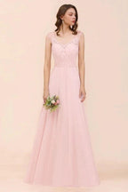 Floral Lace Bridesmaid Dress Pink A-line Wedding Party Dress by misshow.com
