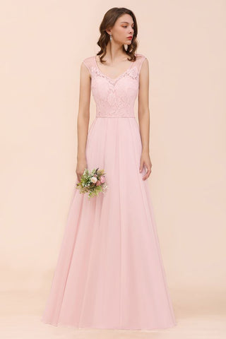 Vestido de dama de honor con encaje floral, color rosa, corte A, para fiesta de boda