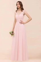 Floral Lace Bridesmaid Dress Pink A-line Wedding Party Dress by misshow.com