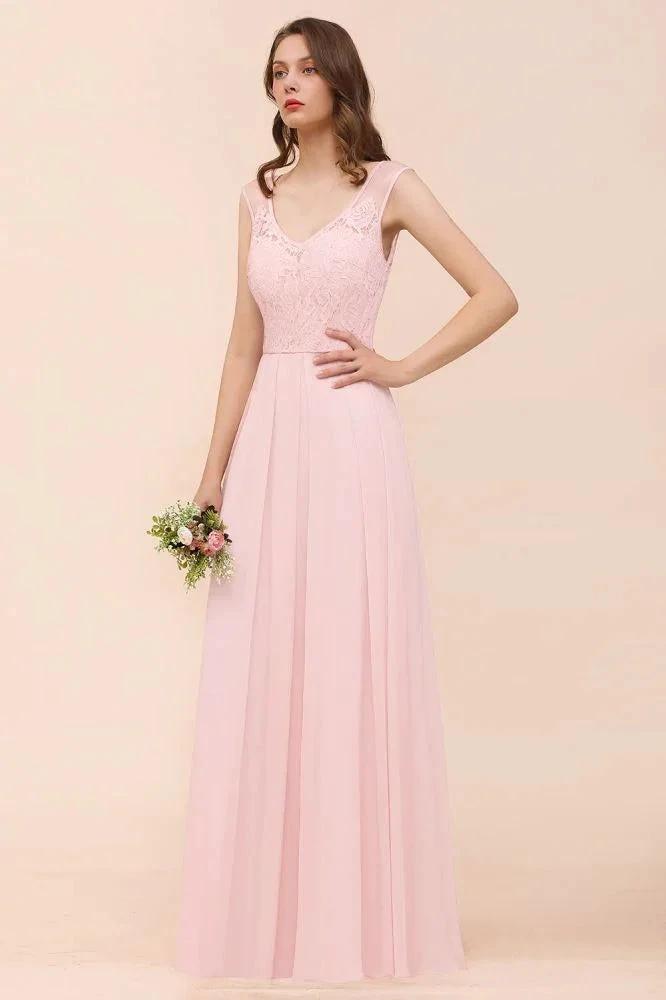 Floral Lace Bridesmaid Dress Pink A-line Wedding Party Dress by misshow.com