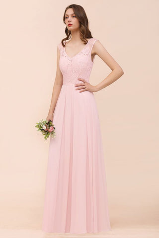 Vestido de dama de honor con encaje floral, color rosa, corte A, para fiesta de boda