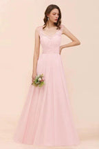 Floral Lace Bridesmaid Dress Pink A-line Wedding Party Dress by misshow.com