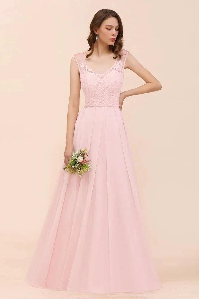 Floral Lace Bridesmaid Dress Pink A-line Wedding Party Dress by misshow.com