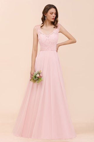Vestido de dama de honor con encaje floral, color rosa, corte A, para fiesta de boda
