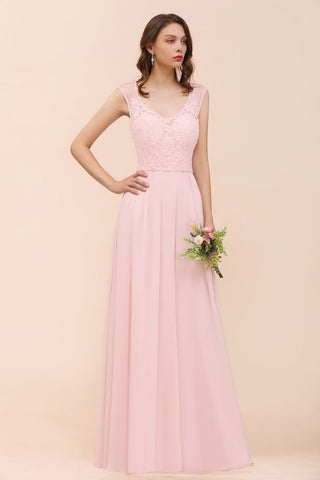 Vestido de dama de honor con encaje floral, color rosa, corte A, para fiesta de boda