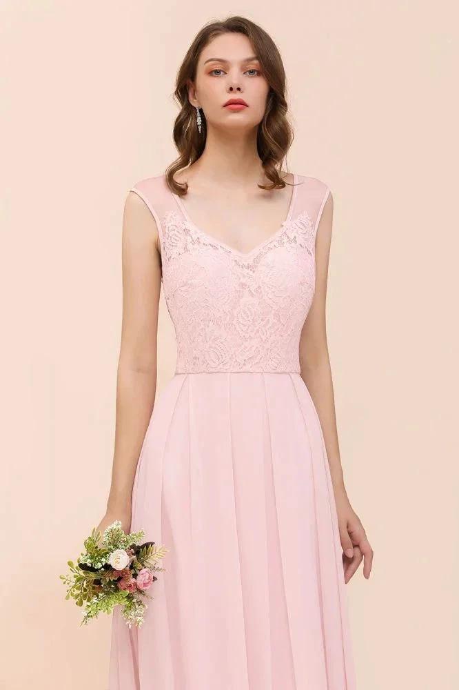Floral Lace Bridesmaid Dress Pink A-line Wedding Party Dress by misshow.com