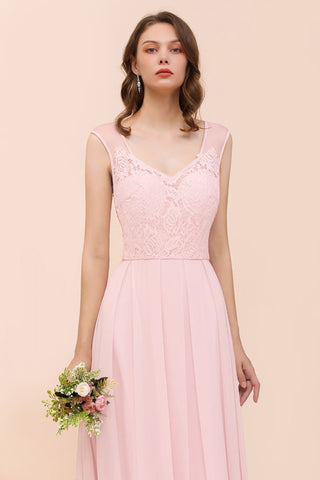Vestido de dama de honor con encaje floral, color rosa, corte A, para fiesta de boda
