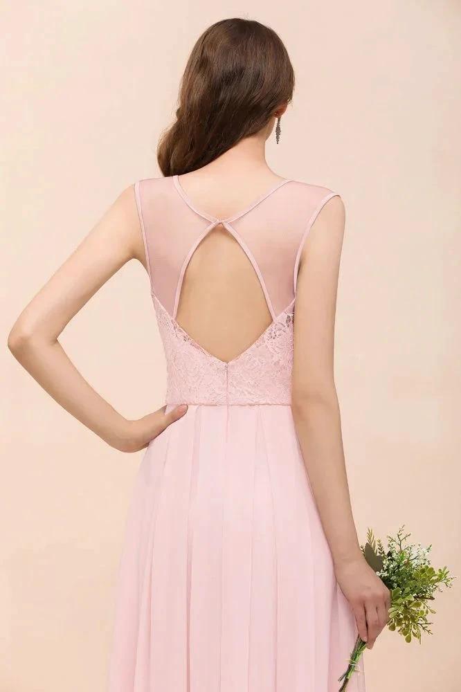 Floral Lace Bridesmaid Dress Pink A-line Wedding Party Dress by misshow.com