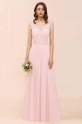 Floral Lace Bridesmaid Dress Pink A-line Wedding Party Dress by misshow.com