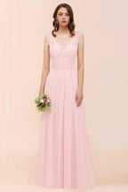 Floral Lace Bridesmaid Dress Pink A-line Wedding Party Dress by misshow.com