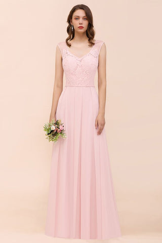 Vestido de dama de honor con encaje floral, color rosa, corte A, para fiesta de boda