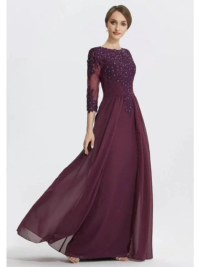 A-Line/Princess Jewel Neck Floor-Length Mother of the Bride Dresses by Dreamylily