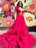 Fran | Hot Pink Ball Gown One-Shoulder Tulle Prom Dresses by KissProm