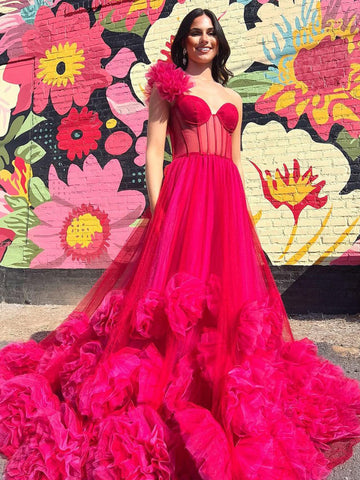 Fran | Pinkes Ballkleid mit One-Shoulder-Tüll