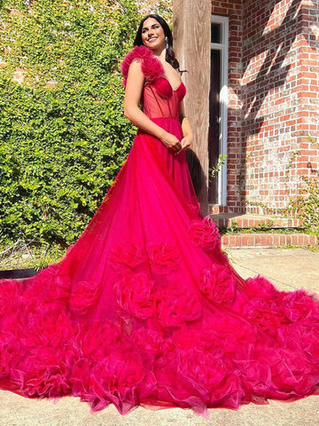 Fran | Pinkes Ballkleid mit One-Shoulder-Tüll