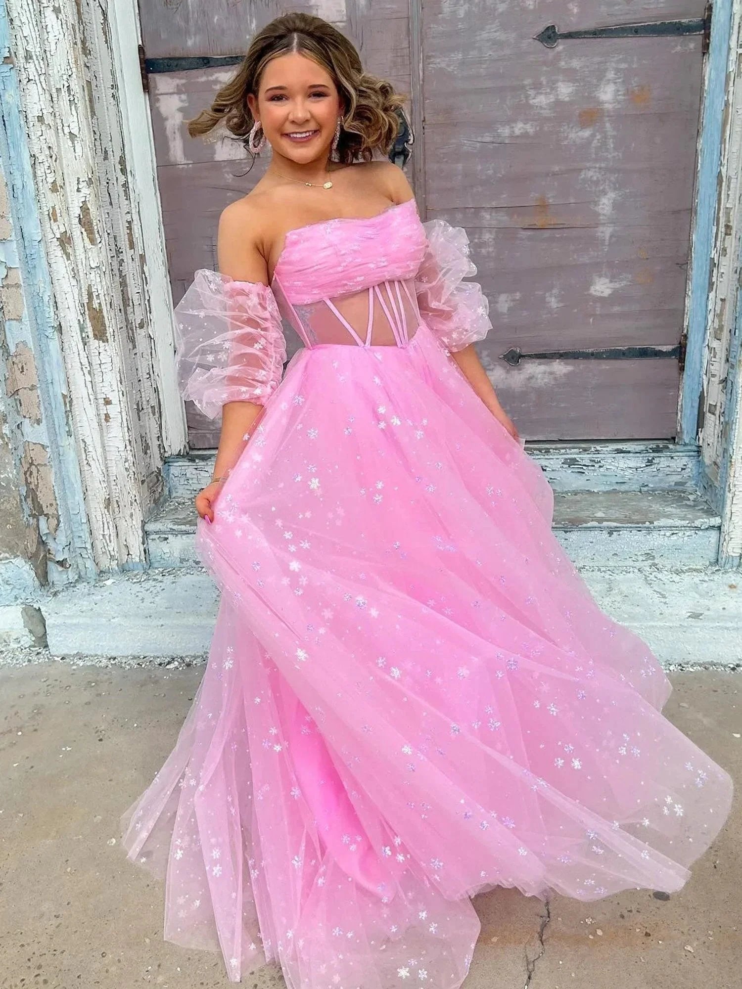 Francis | Aqua Blue Strapless A Line Tulle Starry Long Prom Dress by KissProm