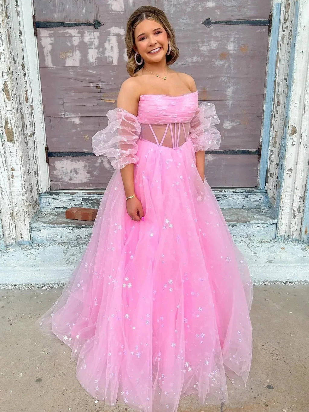 Francis | Aqua Blue Strapless A Line Tulle Starry Long Prom Dress by KissProm