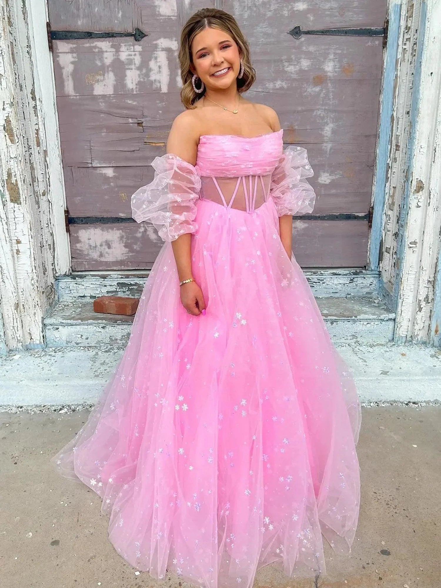 Francis | Aqua Blue Strapless A Line Tulle Starry Long Prom Dress by KissProm