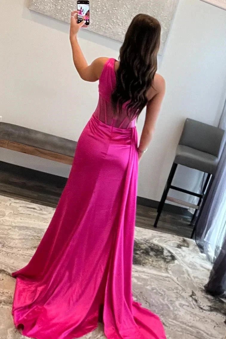 Valerie |Sheath One Shoulder Pleated Satin Long Prom Dress by KissProm