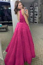 Yellow Plunge V Ruffle Tiered Long Prom Dress with Slit by KissProm