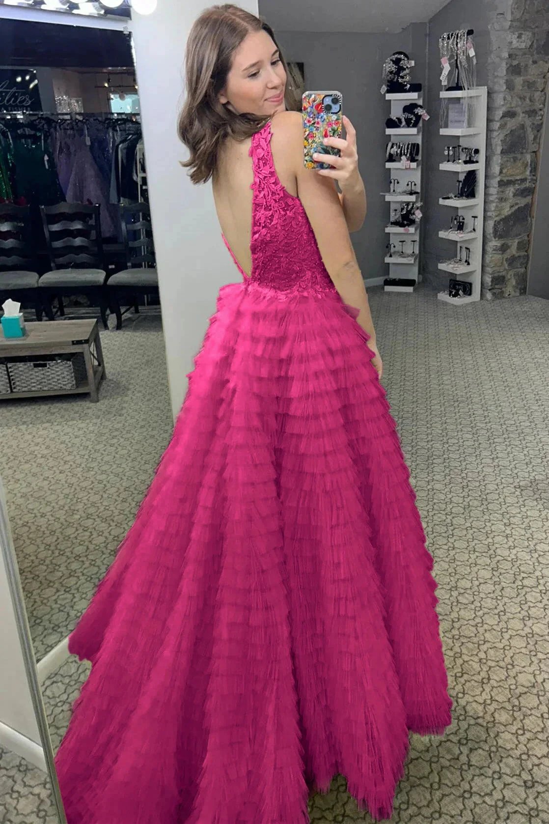 Yellow Plunge V Ruffle Tiered Long Prom Dress with Slit by KissProm