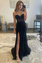 Nyomi |Mermaid Strapless Corset Lace Prom Dress with Slit by KissProm