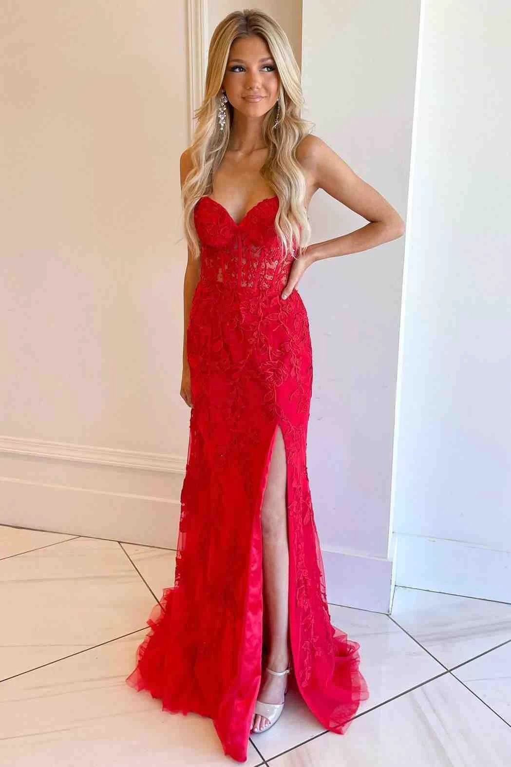 Nyomi |Mermaid Strapless Corset Lace Prom Dress with Slit by KissProm