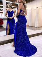 Kadrina |Mermaid V Neck Sequins Long Prom Dress with Slit by KissProm