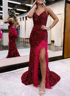 Kadrina |Mermaid V Neck Sequins Long Prom Dress with Slit by KissProm