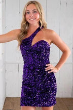 Sheath Asymmetrical One Shoulder Sequins Homecoming Dress by KissProm