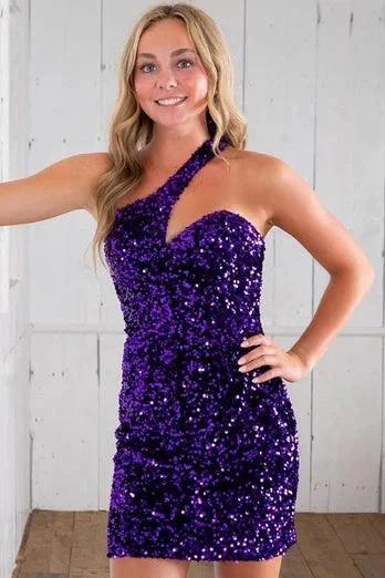 Sheath Asymmetrical One Shoulder Sequins Homecoming Dress by KissProm