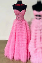 Sunnderly Addilyn |A-line Strapless Multi-Layers Tulle Prom Dress with Slit by KissProm
