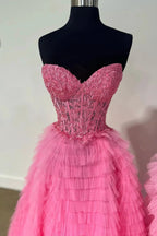 Sunnderly Addilyn |A-line Strapless Multi-Layers Tulle Prom Dress with Slit by KissProm