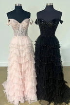 Scout | A-Line Sweetheart Champagne Tulle Prom Dresses with Appliques by KissProm